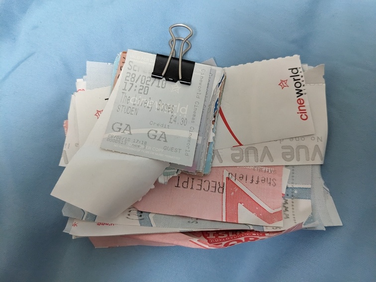 A bundle of ticket stubs